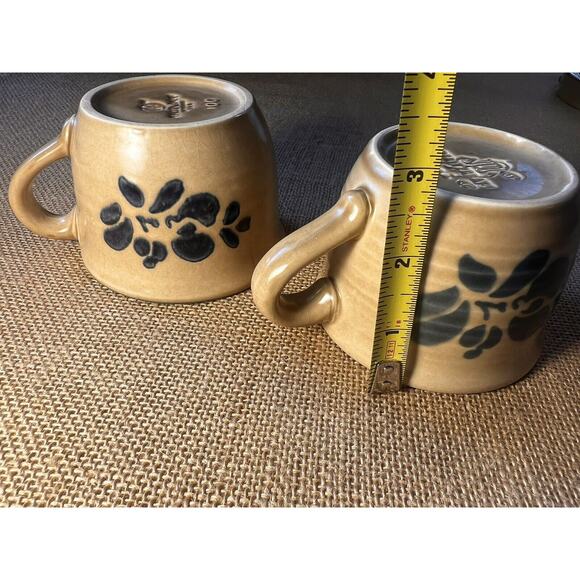 Vintage Pfaltzgraff Folk Art Pattern Tan And Blue Coffee Mugs --Set of 2 - Picture 4 of 8